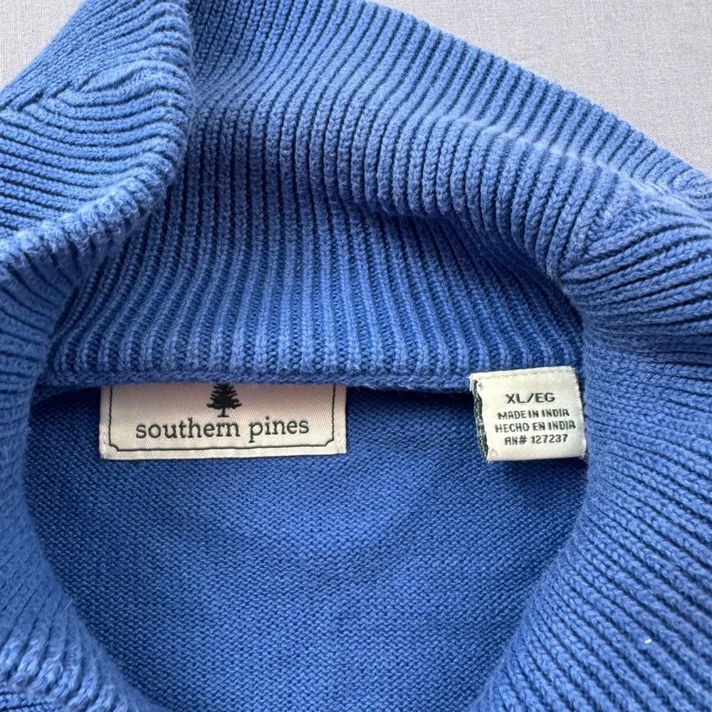 Southern Pines Mens XL Blue Cable Knit Shawl Collar Cotton Sweater Pullover